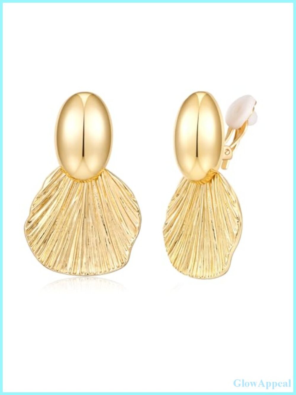 Gold-Plated Clip-On Earrings Non-Pierced Fan Shell Statement Earrings Coastal